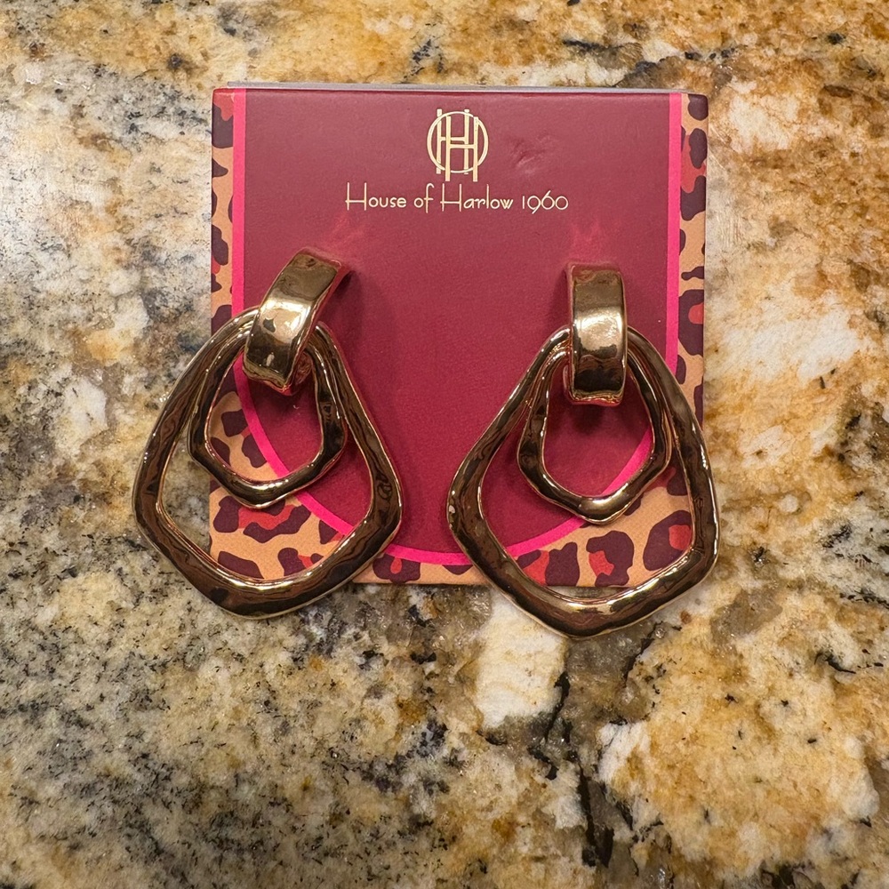NEW House of Harlow 1960 gold geometric earrings